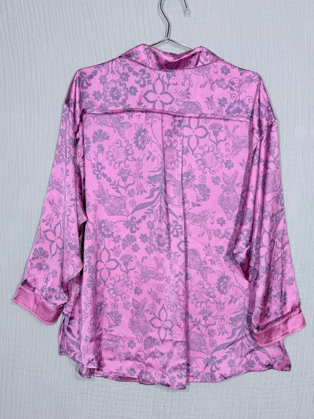 Free People Dreamy Days Pajama Top NWT Pink Print Button Front Satin TOP ONLY  S